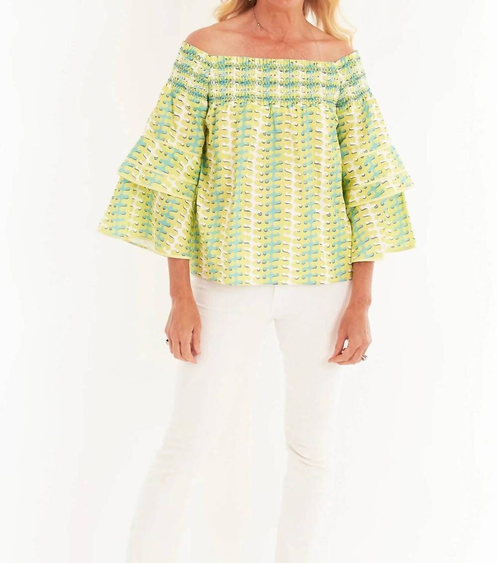 NEW CK BRADLEY santorini off-the-shoulder top in birch limeaid